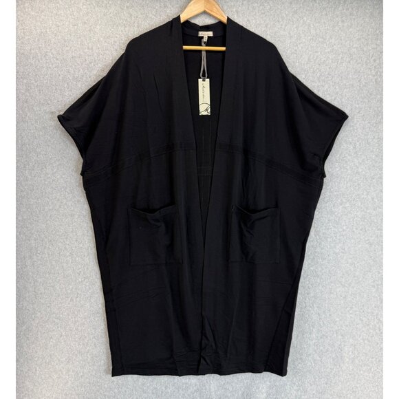 Mod-O-Doc Black Open Front Cardigan Duster Pockets SS Womens Size Medium NWT - Picture 2 of 16